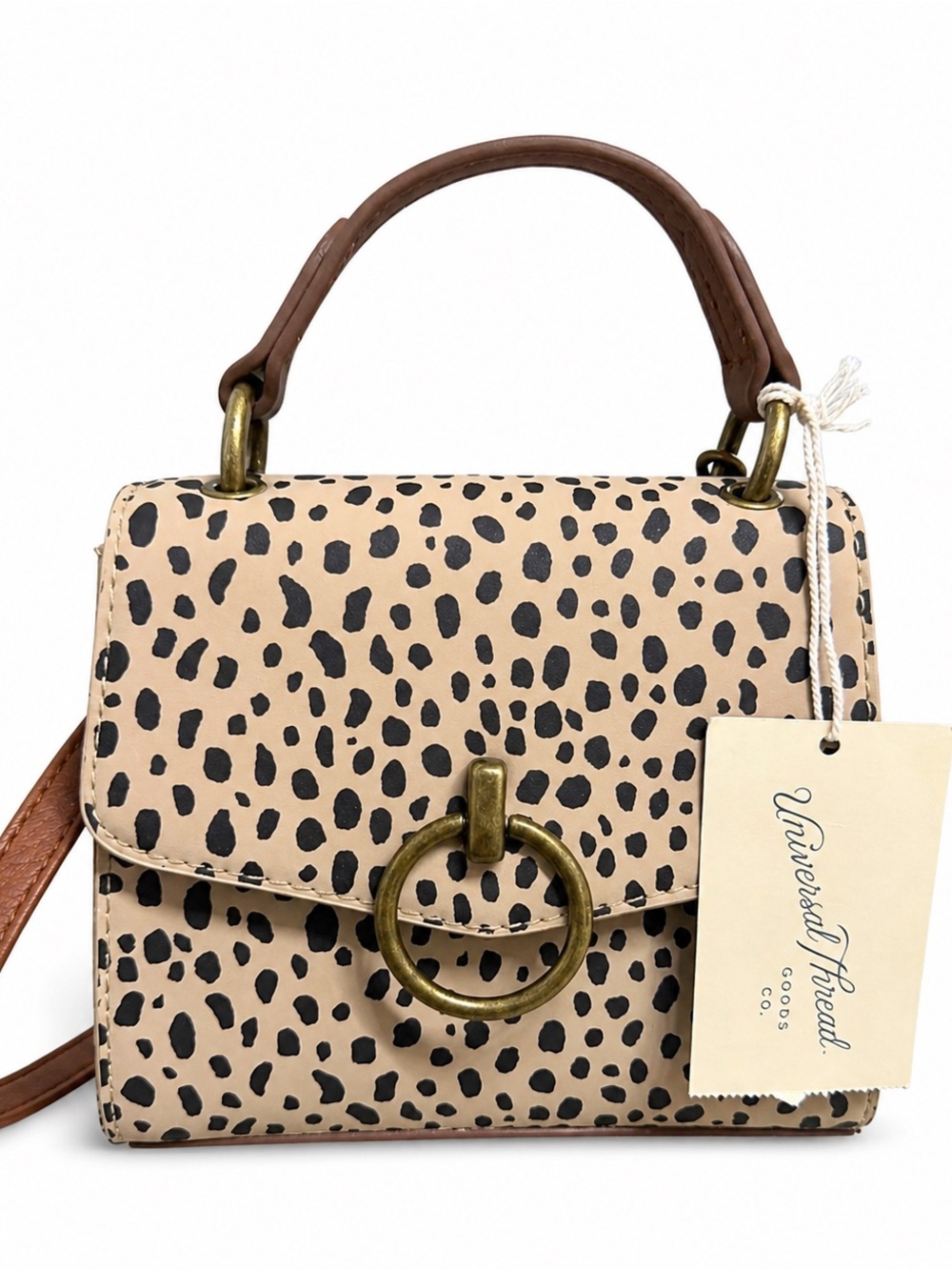 Universal Thread Beige and Black Leopard-Print Mini Satchel
